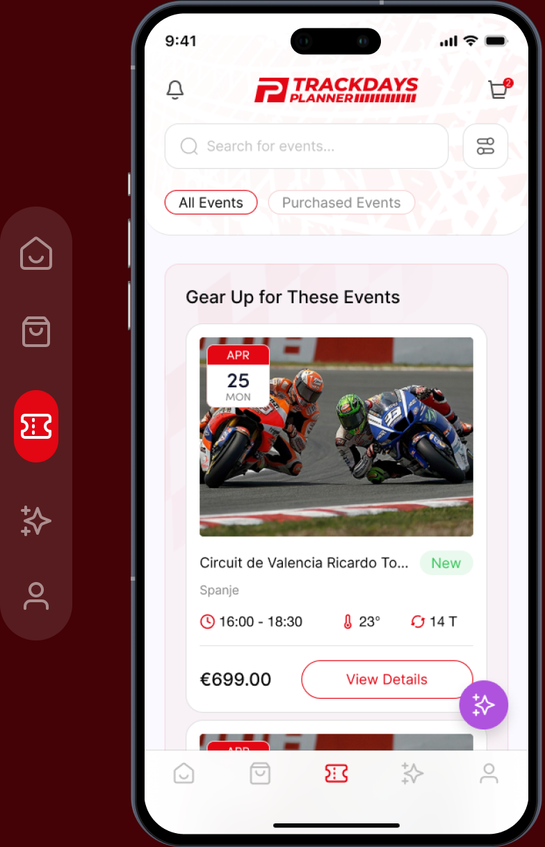 Vind je volgende trackday — snel